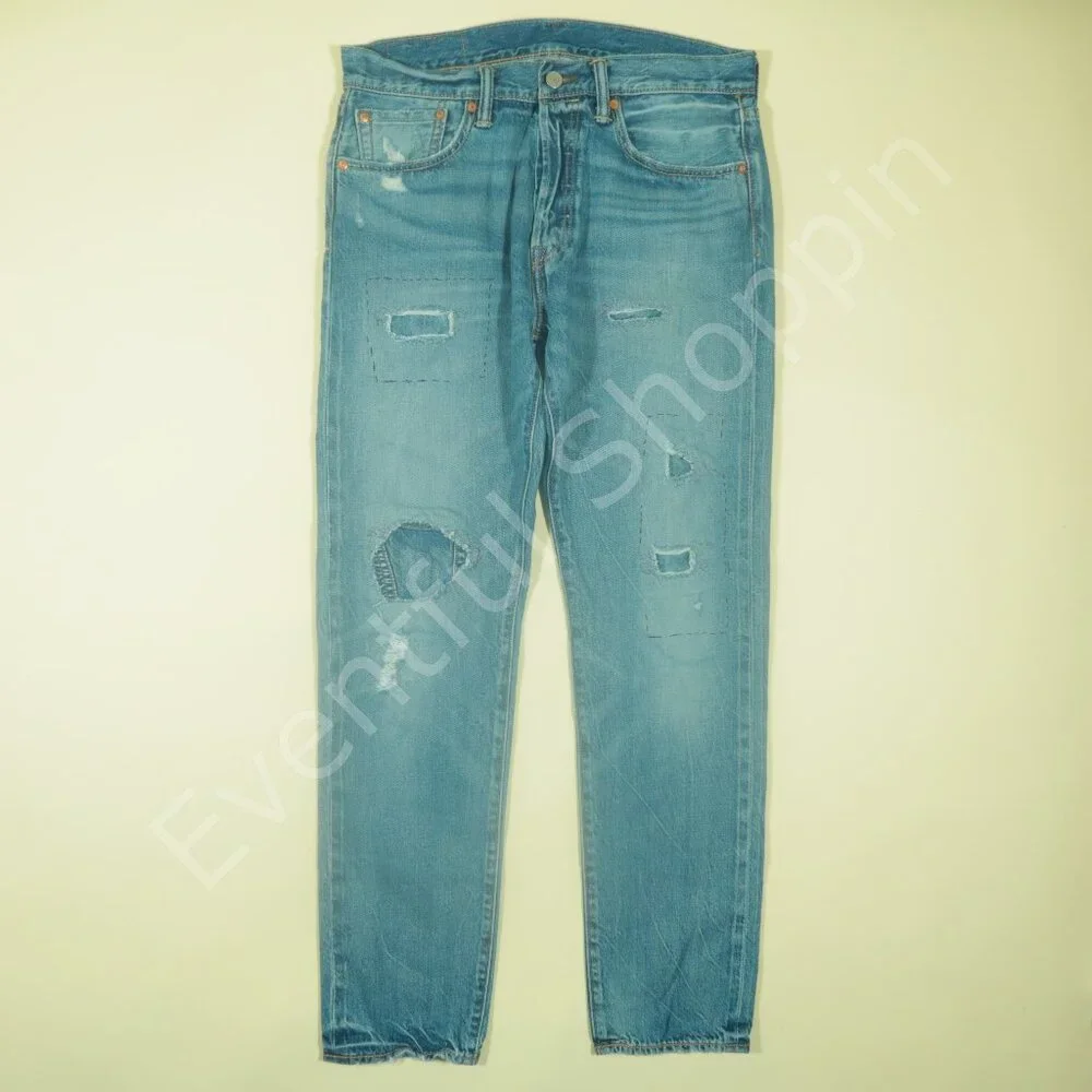 Levis 501 CT Selvedge Jeans Mens 32 Blue Ripped Patched Repaired Denim